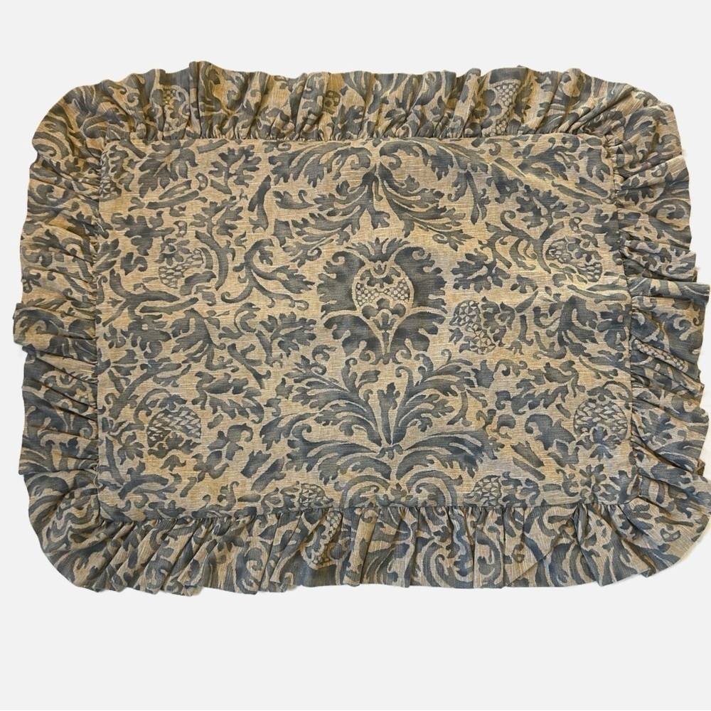 Ralph Lauren Blue Label Pillow Sham Set Standard Cotton Blue Brown Floral Ruffle